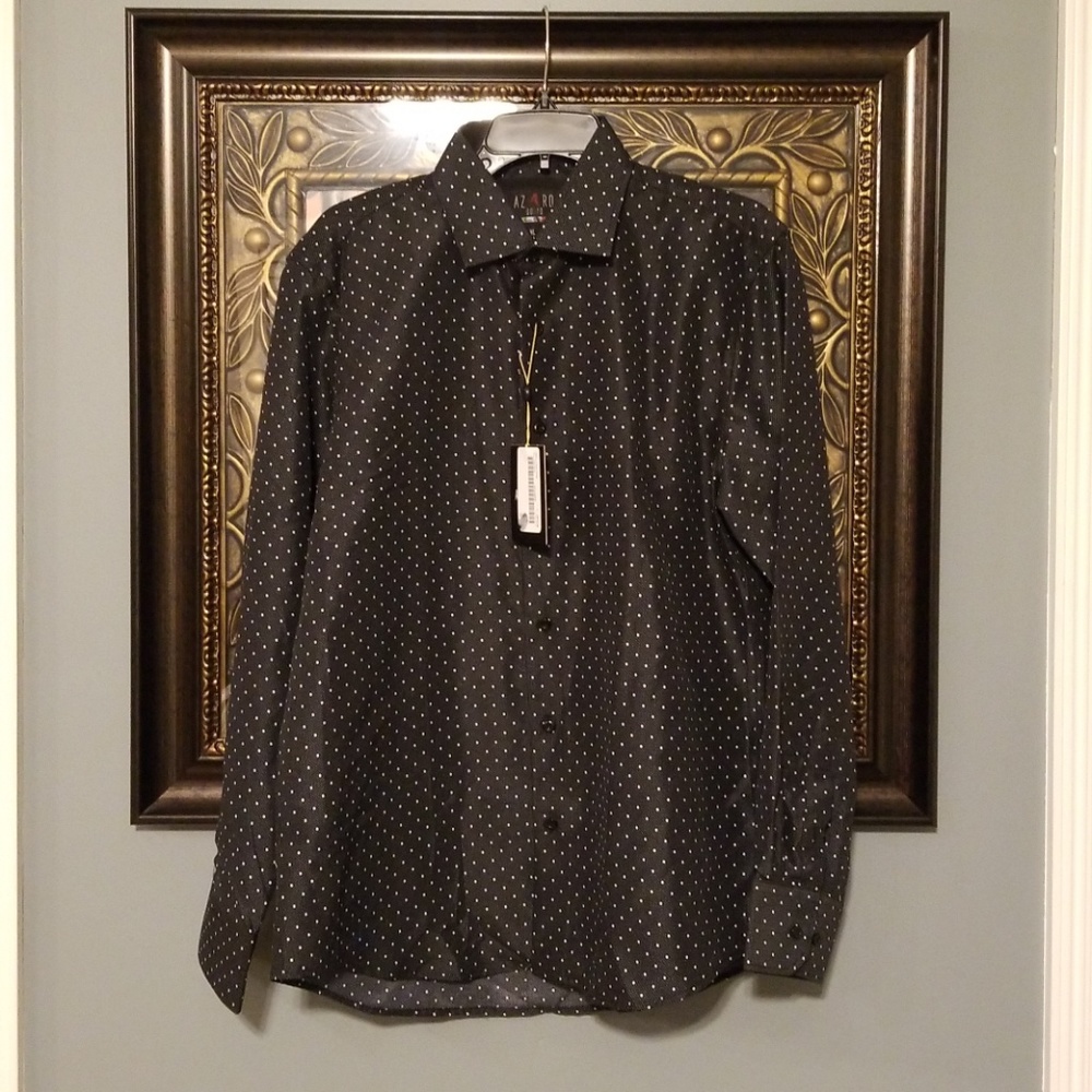AZARO UOMO dress shirt black dots K308:8:1118